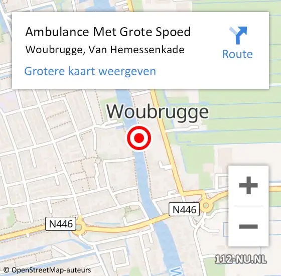 Locatie op kaart van de 112 melding: Ambulance Met Grote Spoed Naar Woubrugge, Van Hemessenkade op 23 juli 2017 16:53