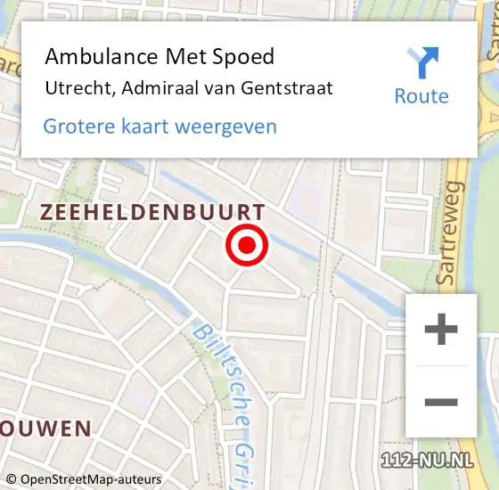 Locatie op kaart van de 112 melding: Ambulance Met Spoed Naar Utrecht, Admiraal van Gentstraat op 23 juli 2017 17:03