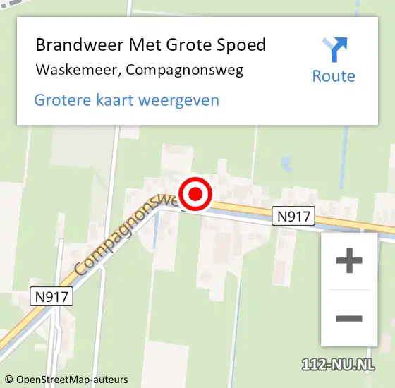 Locatie op kaart van de 112 melding: Brandweer Met Grote Spoed Naar Waskemeer, Compagnonsweg op 23 juli 2017 19:25