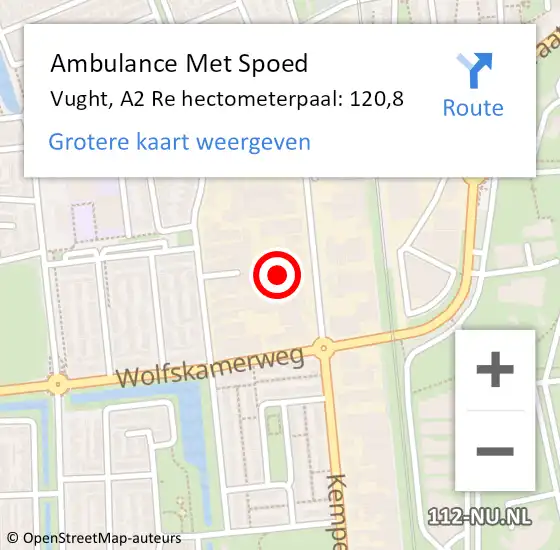 Locatie op kaart van de 112 melding: Ambulance Met Spoed Naar Vught, A2 Re hectometerpaal: 120,8 op 23 juli 2017 20:20