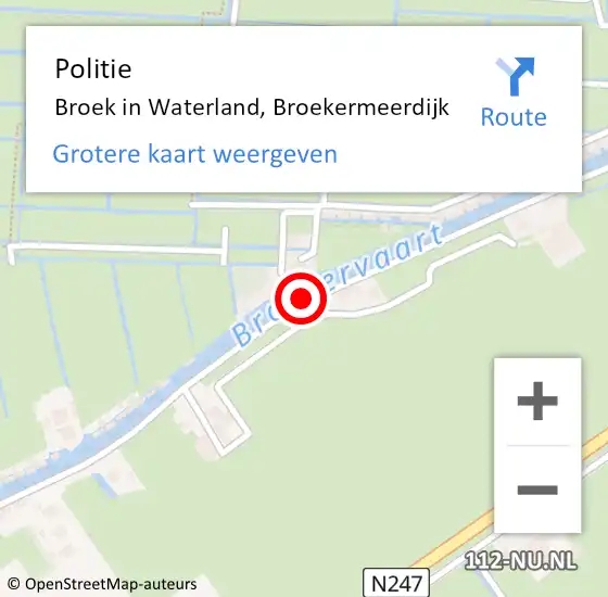 Locatie op kaart van de 112 melding: Politie Broek in Waterland, Broekermeerdijk op 23 juli 2017 20:34