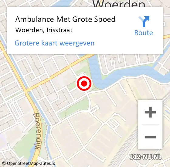 Locatie op kaart van de 112 melding: Ambulance Met Grote Spoed Naar Woerden, Irisstraat op 23 juli 2017 22:10