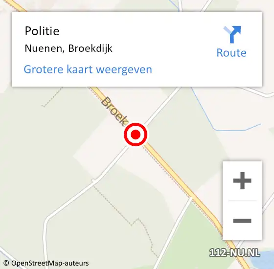 Locatie op kaart van de 112 melding: Politie Nuenen, Broekdijk op 23 juli 2017 23:26