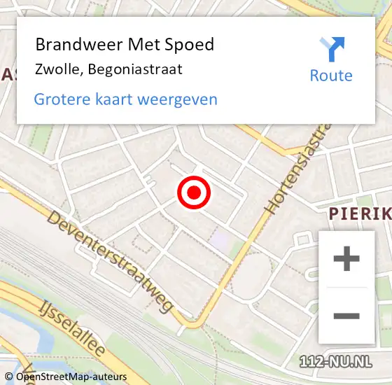 Locatie op kaart van de 112 melding: Brandweer Met Spoed Naar Zwolle, Begoniastraat op 23 juli 2017 23:33