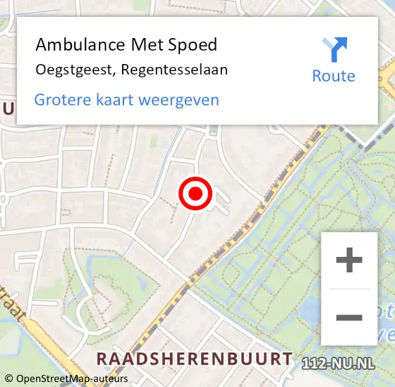Locatie op kaart van de 112 melding: Ambulance Met Spoed Naar Oegstgeest, Regentesselaan op 23 juli 2017 23:54