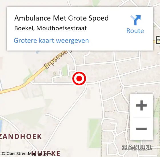 Locatie op kaart van de 112 melding: Ambulance Met Grote Spoed Naar Boekel, Mouthoefsestraat op 24 juli 2017 00:46