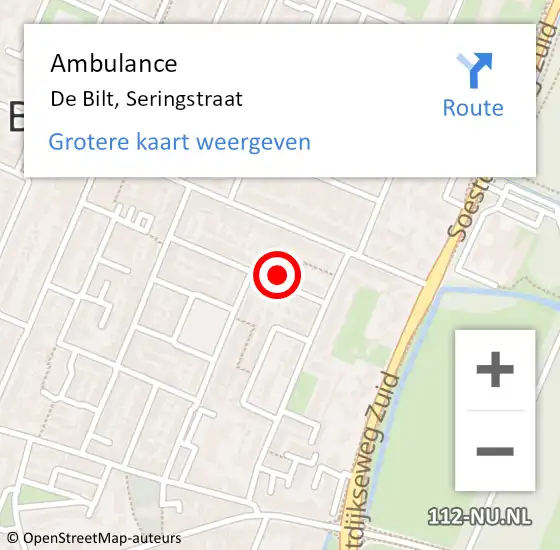 Locatie op kaart van de 112 melding: Ambulance De Bilt, Seringstraat op 24 juli 2017 02:40