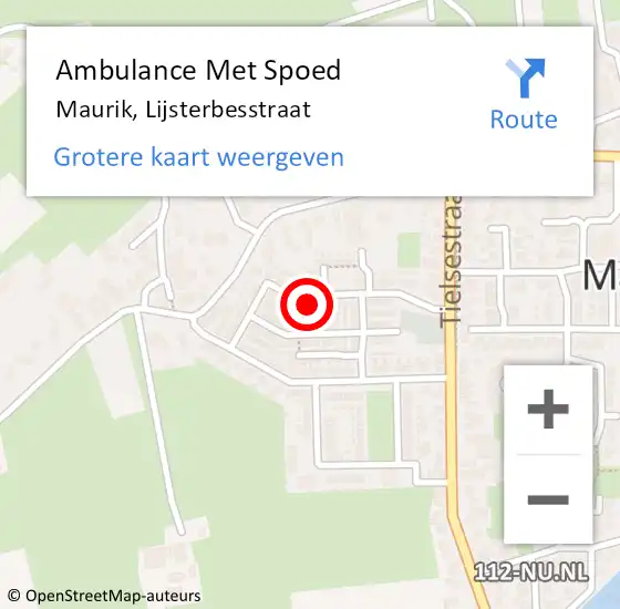 Locatie op kaart van de 112 melding: Ambulance Met Spoed Naar Maurik, Lijsterbesstraat op 24 juli 2017 05:05