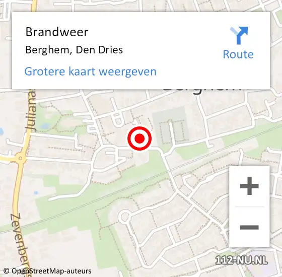 Locatie op kaart van de 112 melding: Brandweer Berghem, Den Dries op 27 januari 2014 20:47