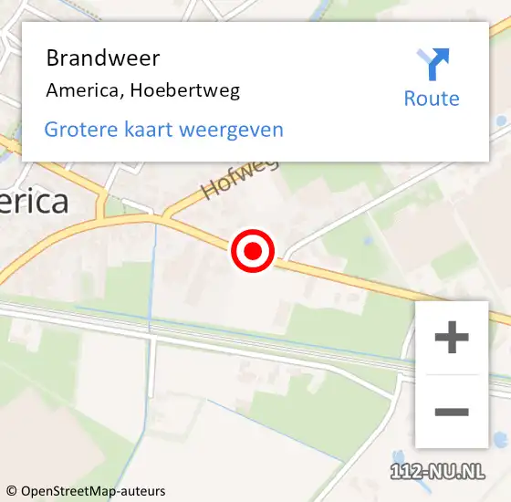 Locatie op kaart van de 112 melding: Brandweer America, Hoebertweg op 24 juli 2017 06:35