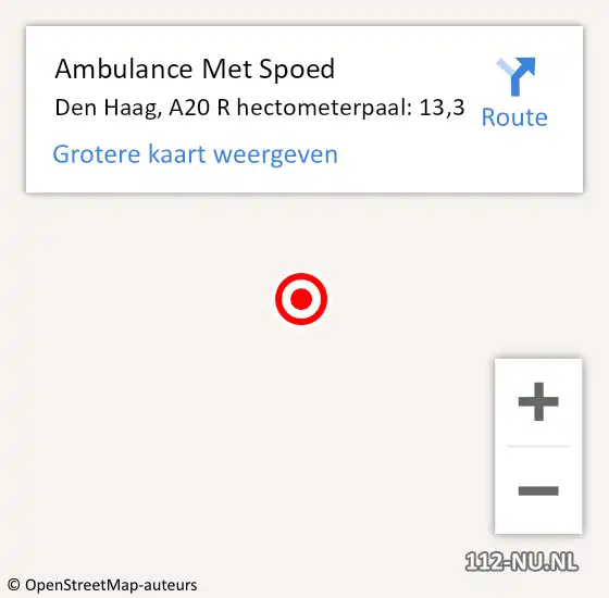 Locatie op kaart van de 112 melding: Ambulance Met Spoed Naar Den Haag, A20 R hectometerpaal: 13,3 op 24 juli 2017 08:15