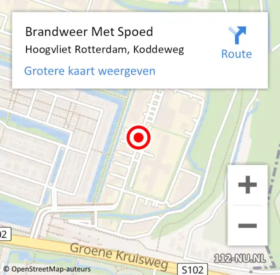 Locatie op kaart van de 112 melding: Brandweer Met Spoed Naar Hoogvliet Rotterdam, Koddeweg op 24 juli 2017 14:03