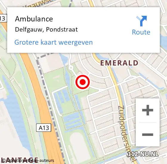 Locatie op kaart van de 112 melding: Ambulance Delfgauw, Pondstraat op 24 juli 2017 14:24