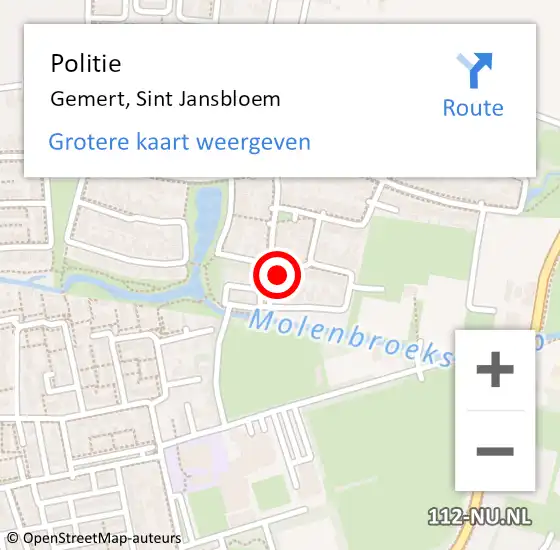 Locatie op kaart van de 112 melding: Politie Gemert, Sint Jansbloem op 24 juli 2017 15:00