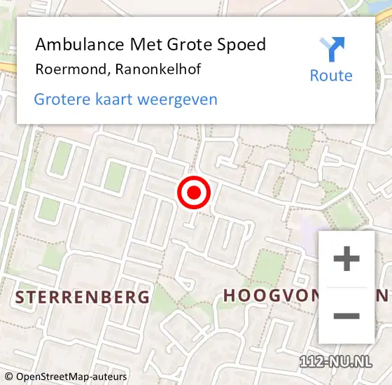 Locatie op kaart van de 112 melding: Ambulance Met Grote Spoed Naar Roermond, Ranonkelhof op 24 juli 2017 15:08