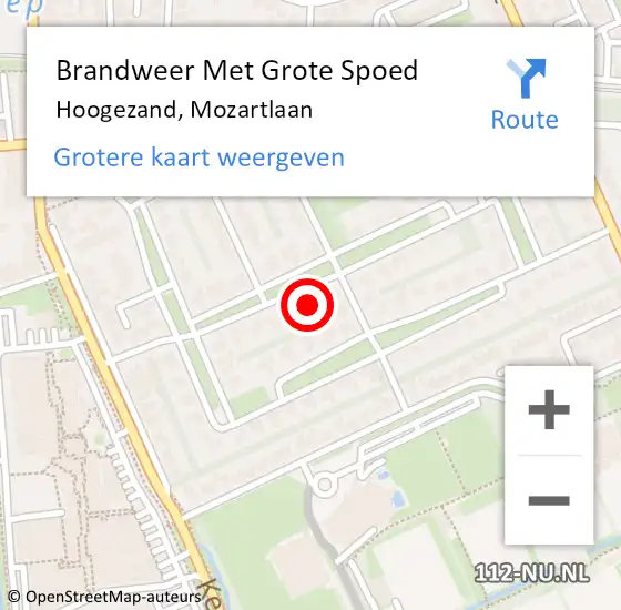 Locatie op kaart van de 112 melding: Brandweer Met Grote Spoed Naar Hoogezand, Mozartlaan op 24 juli 2017 15:51