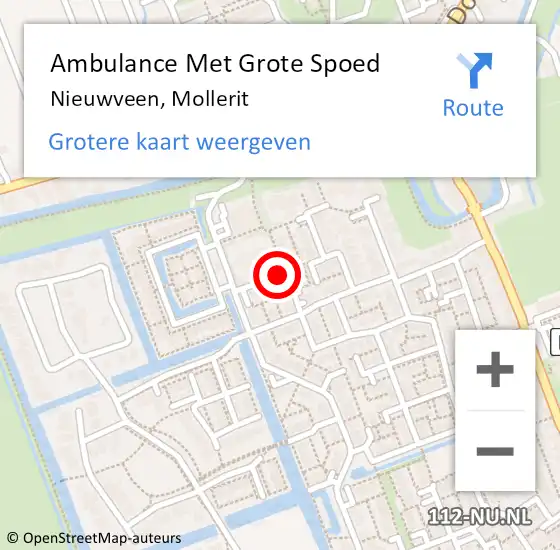 Locatie op kaart van de 112 melding: Ambulance Met Grote Spoed Naar Nieuwveen, Mollerit op 24 juli 2017 15:59