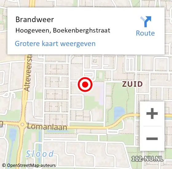 Locatie op kaart van de 112 melding: Brandweer Hoogeveen, Boekenberghstraat op 24 juli 2017 16:50