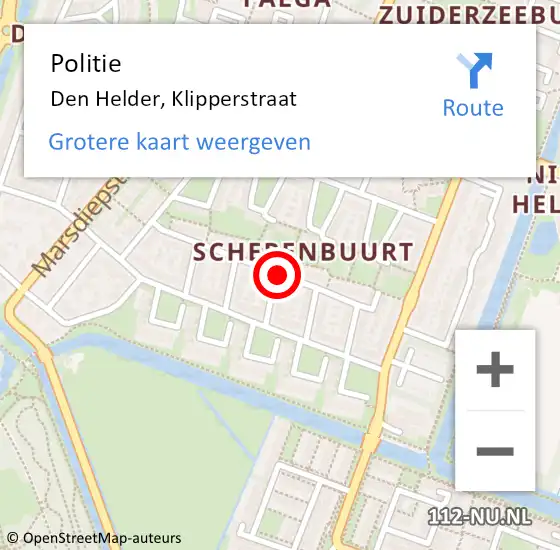 Locatie op kaart van de 112 melding: Politie Den Helder, Klipperstraat op 24 juli 2017 20:09