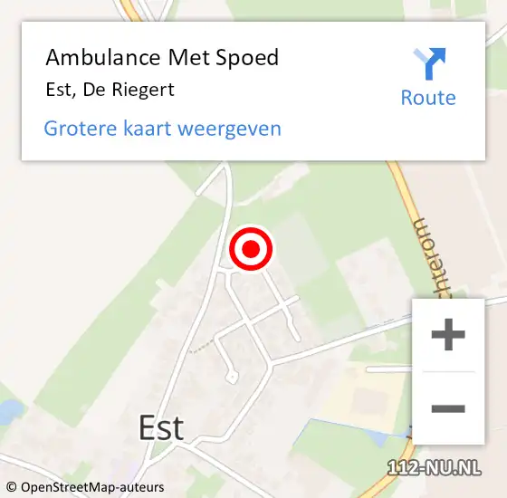 Locatie op kaart van de 112 melding: Ambulance Met Spoed Naar Est, De Riegert op 24 juli 2017 22:29