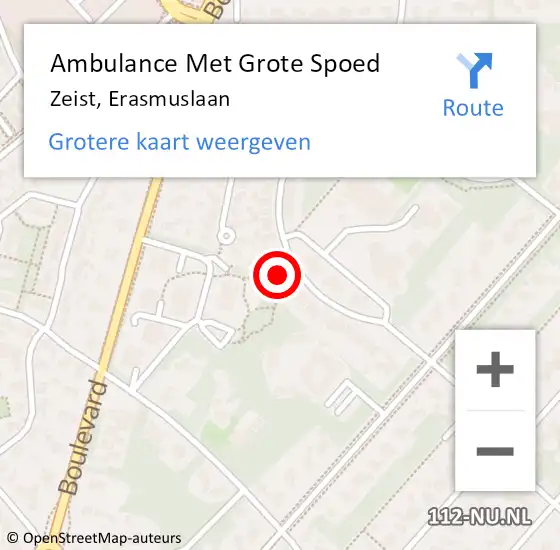 Locatie op kaart van de 112 melding: Ambulance Met Grote Spoed Naar Zeist, Erasmuslaan op 25 juli 2017 01:44