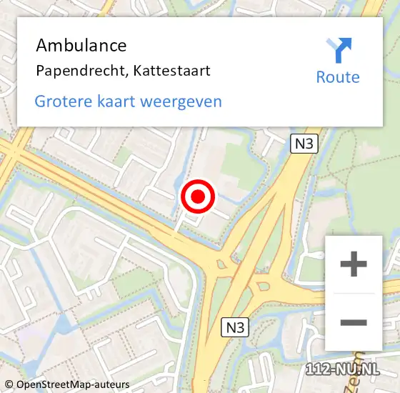 Locatie op kaart van de 112 melding: Ambulance Papendrecht, Kattestaart op 25 juli 2017 02:01