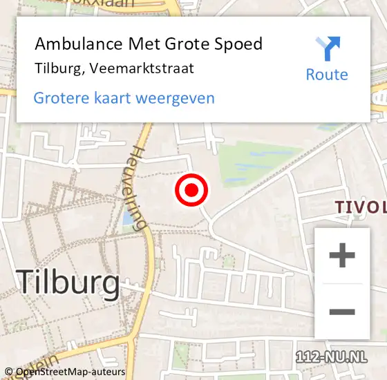 Locatie op kaart van de 112 melding: Ambulance Met Grote Spoed Naar Tilburg, Veemarktstraat op 25 juli 2017 02:07