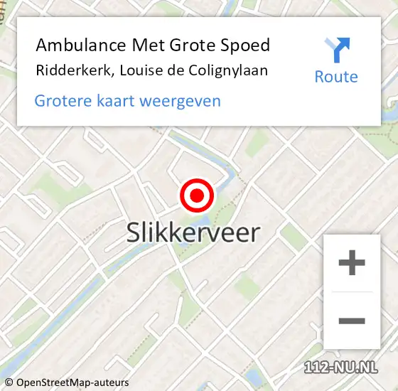 Locatie op kaart van de 112 melding: Ambulance Met Grote Spoed Naar Ridderkerk, Louise de Colignylaan op 25 juli 2017 02:09