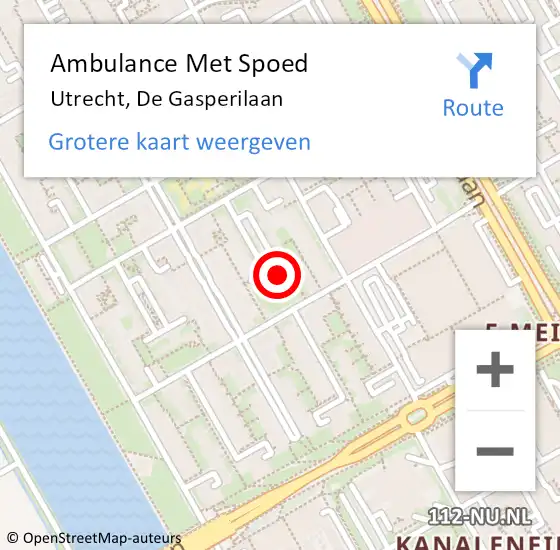 Locatie op kaart van de 112 melding: Ambulance Met Spoed Naar Utrecht, De Gasperilaan op 25 juli 2017 03:21