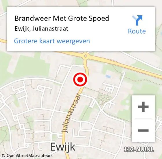 Locatie op kaart van de 112 melding: Brandweer Met Grote Spoed Naar Ewijk, Julianastraat op 25 juli 2017 04:29