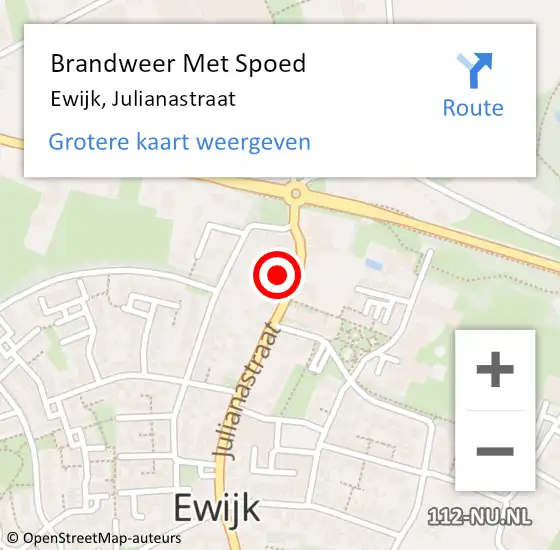 Locatie op kaart van de 112 melding: Brandweer Met Spoed Naar Ewijk, Julianastraat op 25 juli 2017 07:01