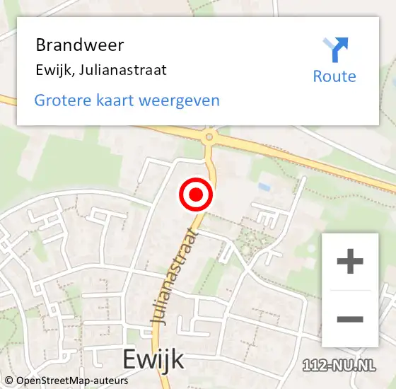 Locatie op kaart van de 112 melding: Brandweer Ewijk, Julianastraat op 25 juli 2017 08:29