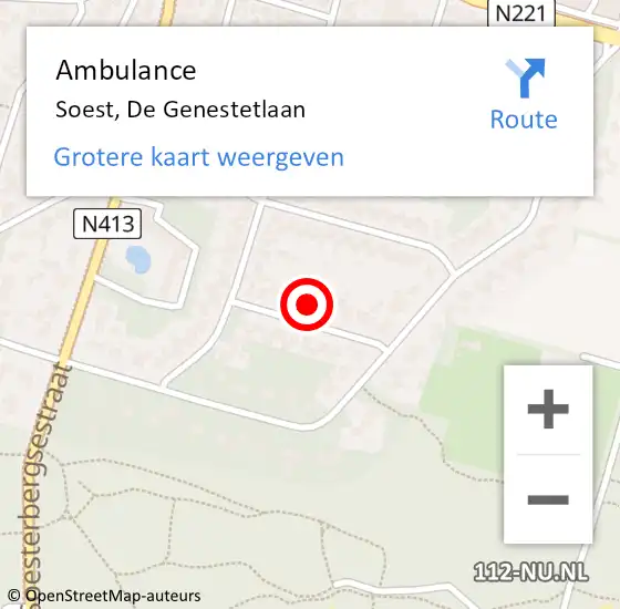 Locatie op kaart van de 112 melding: Ambulance Soest, De Genestetlaan op 25 juli 2017 09:12