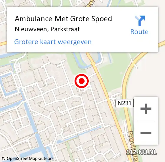 Locatie op kaart van de 112 melding: Ambulance Met Grote Spoed Naar Nieuwveen, Parkstraat op 25 juli 2017 10:16