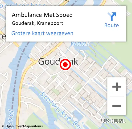 Locatie op kaart van de 112 melding: Ambulance Met Spoed Naar Gouderak, Kranepoort op 25 juli 2017 10:16