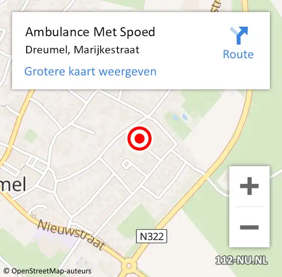 Locatie op kaart van de 112 melding: Ambulance Met Spoed Naar Dreumel, Marijkestraat op 25 juli 2017 10:17