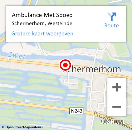 Locatie op kaart van de 112 melding: Ambulance Met Spoed Naar Schermerhorn, Westeinde op 25 juli 2017 13:00