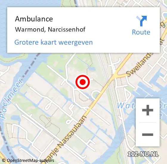 Locatie op kaart van de 112 melding: Ambulance Warmond, Narcissenhof op 25 juli 2017 13:36