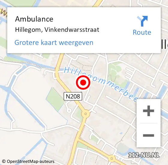 Locatie op kaart van de 112 melding: Ambulance Hillegom, Vinkendwarsstraat op 25 juli 2017 13:44