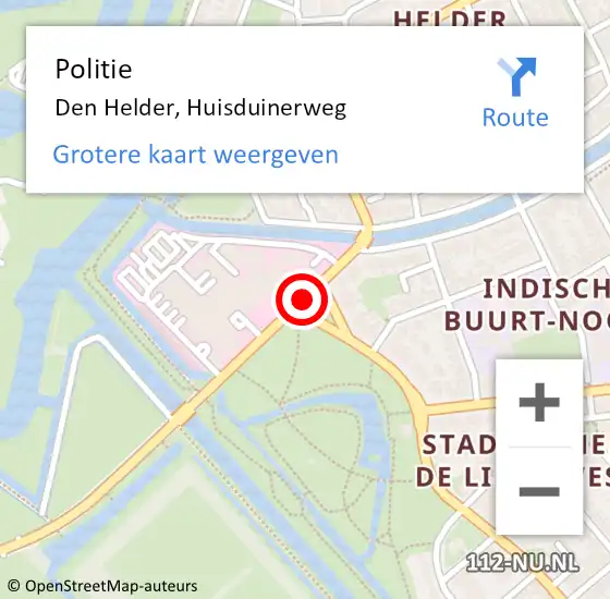 Locatie op kaart van de 112 melding: Politie Den Helder, Huisduinerweg op 25 juli 2017 19:27