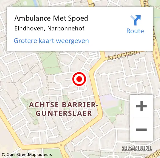 Locatie op kaart van de 112 melding: Ambulance Met Spoed Naar Eindhoven, Narbonnehof op 25 juli 2017 23:58