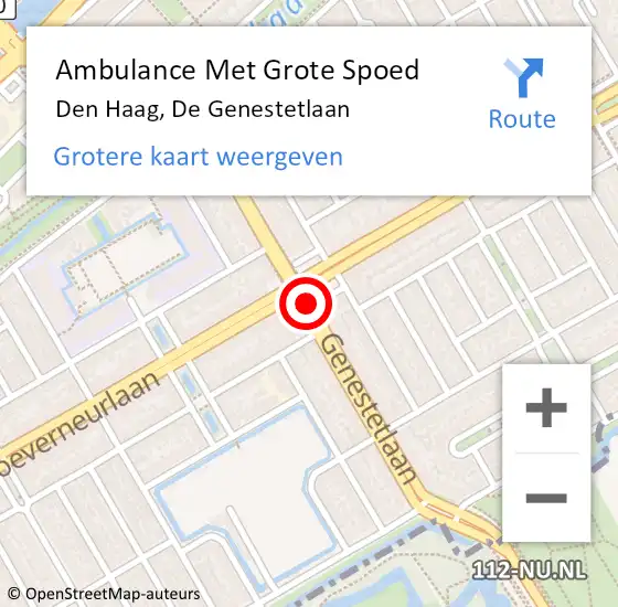 Locatie op kaart van de 112 melding: Ambulance Met Grote Spoed Naar Den Haag, De Genestetlaan op 26 juli 2017 02:06