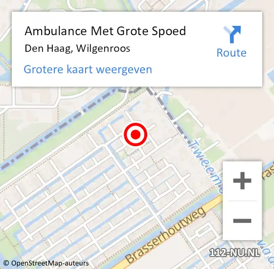 Locatie op kaart van de 112 melding: Ambulance Met Grote Spoed Naar Den Haag, Wilgenroos op 26 juli 2017 03:08