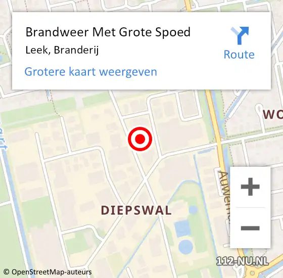 Locatie op kaart van de 112 melding: Brandweer Met Grote Spoed Naar Leek, Branderij op 26 juli 2017 03:28