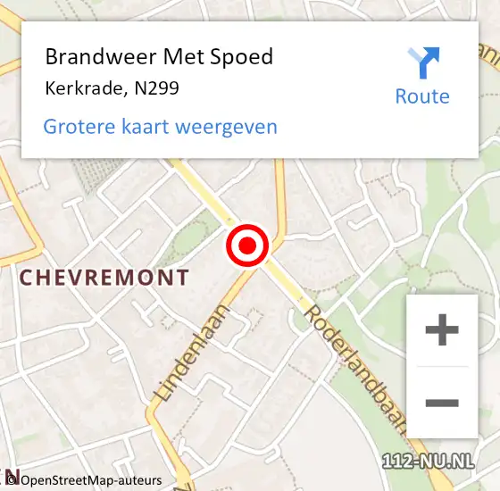 Locatie op kaart van de 112 melding: Brandweer Met Spoed Naar Kerkrade, N299 op 26 juli 2017 03:41