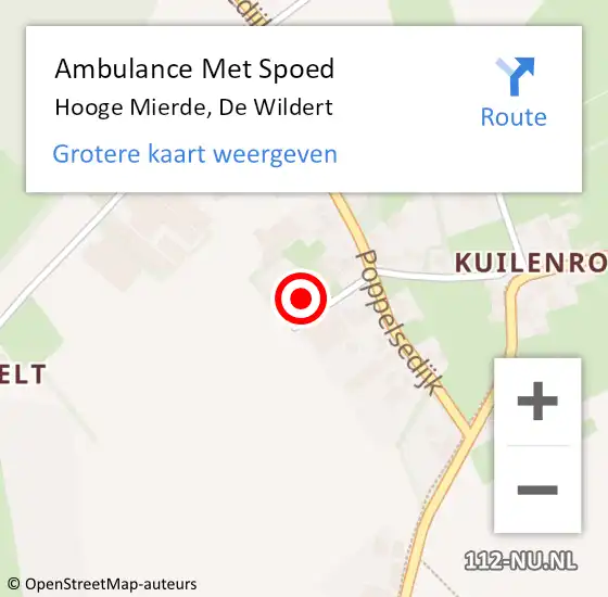 Locatie op kaart van de 112 melding: Ambulance Met Spoed Naar Hooge Mierde, De Wildert op 26 juli 2017 04:39