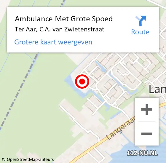 Locatie op kaart van de 112 melding: Ambulance Met Grote Spoed Naar Ter Aar, C.A. van Zwietenstraat op 26 juli 2017 06:14