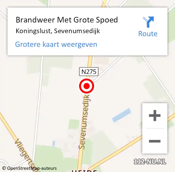 Locatie op kaart van de 112 melding: Brandweer Met Grote Spoed Naar Koningslust, Sevenumsedijk op 26 juli 2017 06:58