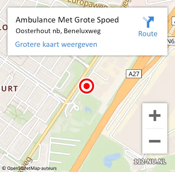 Locatie op kaart van de 112 melding: Ambulance Met Grote Spoed Naar Oosterhout nb, Beneluxweg op 26 juli 2017 07:40