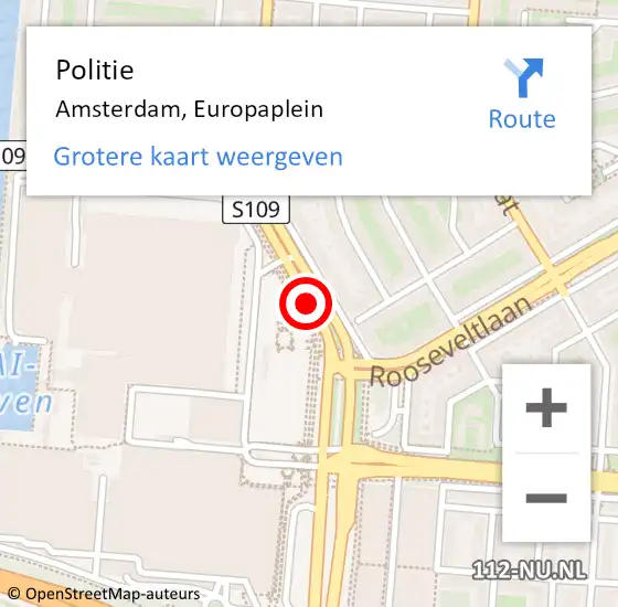 Locatie op kaart van de 112 melding: Politie Amsterdam, Europaplein op 26 juli 2017 10:08